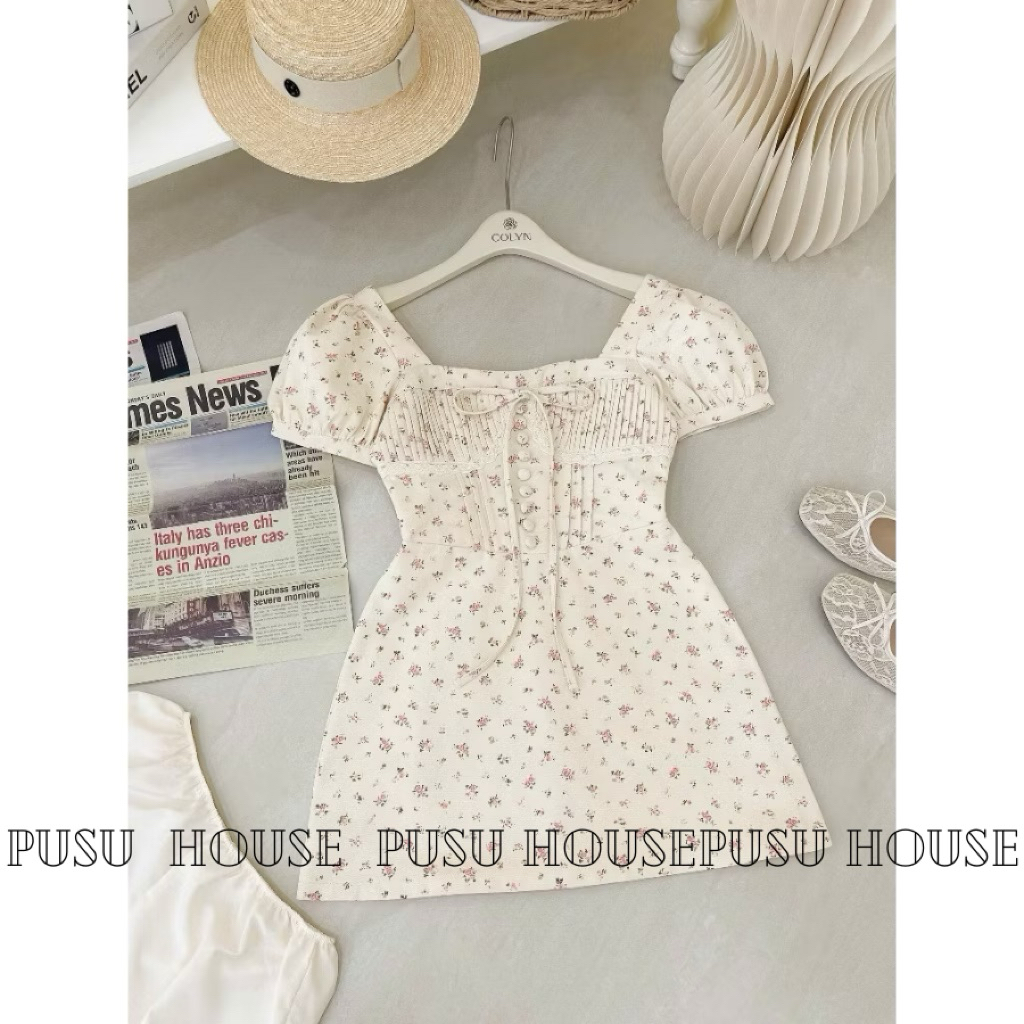 Váy hoa nhí tay bồng công chúa vintage tiểu thư xinh xắn - pusu house
