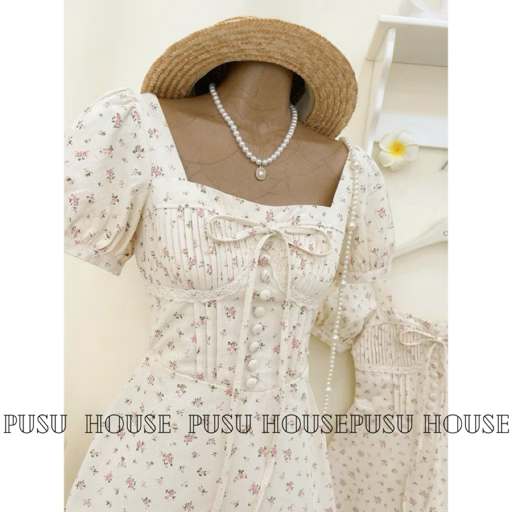 Váy hoa nhí tay bồng công chúa vintage tiểu thư xinh xắn - pusu house