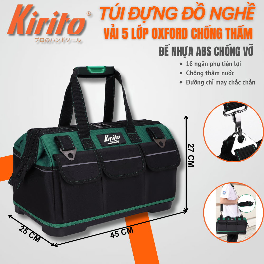 Túi Đựng Đồ Nghề Kirito 20 Inch Dạng Chữ A - Vải Oxford  Chống Thấm, Đế Nhựa, Nhiều Ngăn Tiện Dụng
