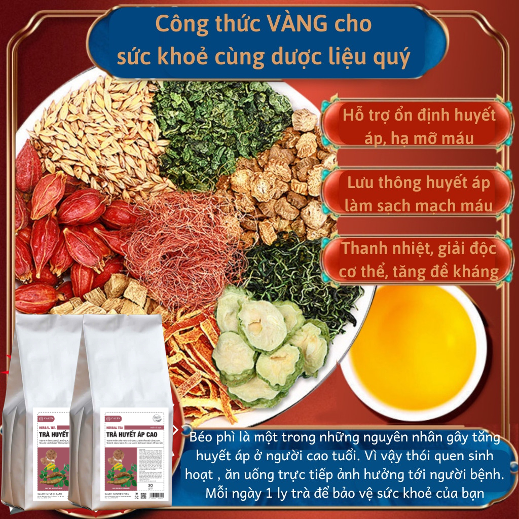 Trà Huyết Áp Cao CALEN, Giúp ổn định huyết áp, tránh tăng huyết áp đột ngột - Bịch 30 gói túi lọc
