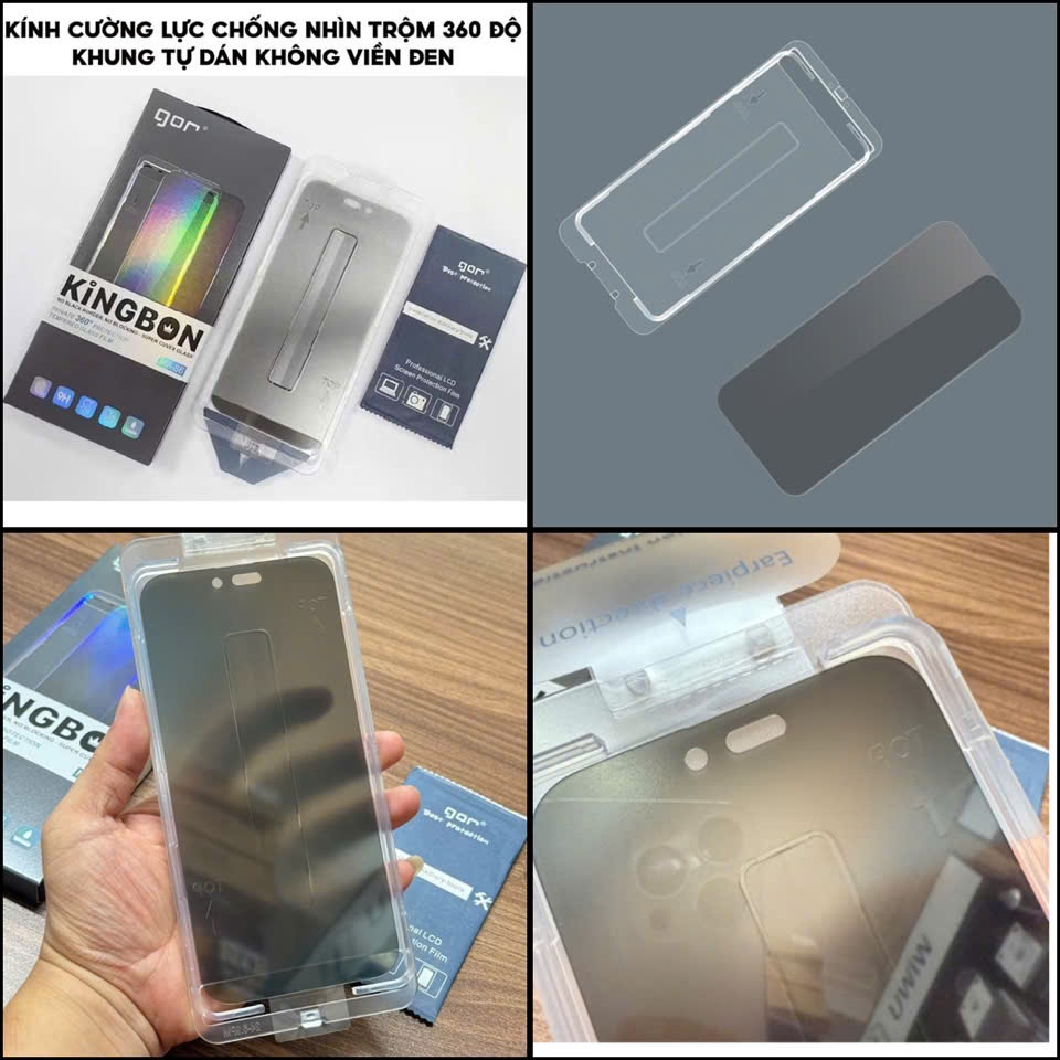 Kính Cường Lực iPhone Không Viền Đen Kèm Khung Tự Lấy Bụi Chính Hãng GOR x KiNGBON
