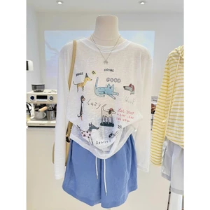 Áo thun xượt tay dài Trắng in hình thú cưng JULY FASHION, Áo thun nữ dài tay in hình, chất xượt mềm mùa Hè, mùa Đông