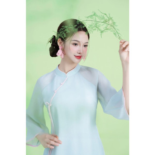 Áo Dài Cách Tân Xanh Ngọc Cổ Tàu Tay Lỡ 4 Tà - Duyên Dáng, Thướt Tha, Sang Trọng | Áo dài Phương Linh