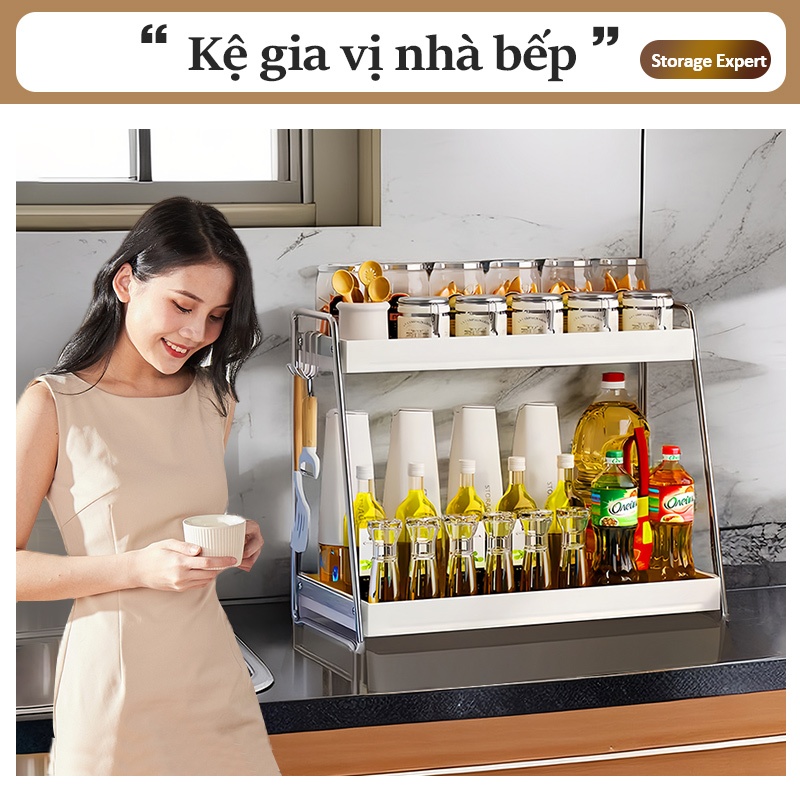 iSPECLE Kệ Gia Vị Đa Năng-Giá Để Đồ Bếp Có Móc Treo, Chứa Nhiều Gia Vị & Dụng Cụ