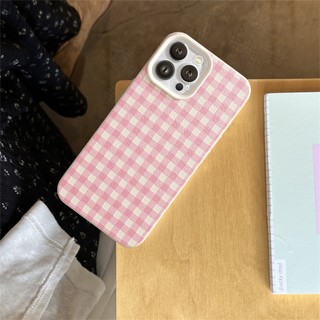 Ốp Lưng iPhone TPU Hoạ Tiết Da Mềm Kẻ Hồng Mềm Chống Sốc, Bảo Vệ Camera - iP X/XS/11/12/13/14/15/16/17/Plus/Pro/Max/Air