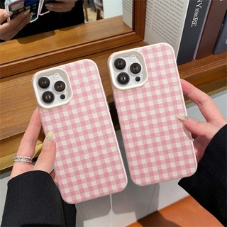 Ốp Lưng iPhone TPU Hoạ Tiết Da Mềm Kẻ Hồng Mềm Chống Sốc, Bảo Vệ Camera - iP X/XS/11/12/13/14/15/16/17/Plus/Pro/Max/Air