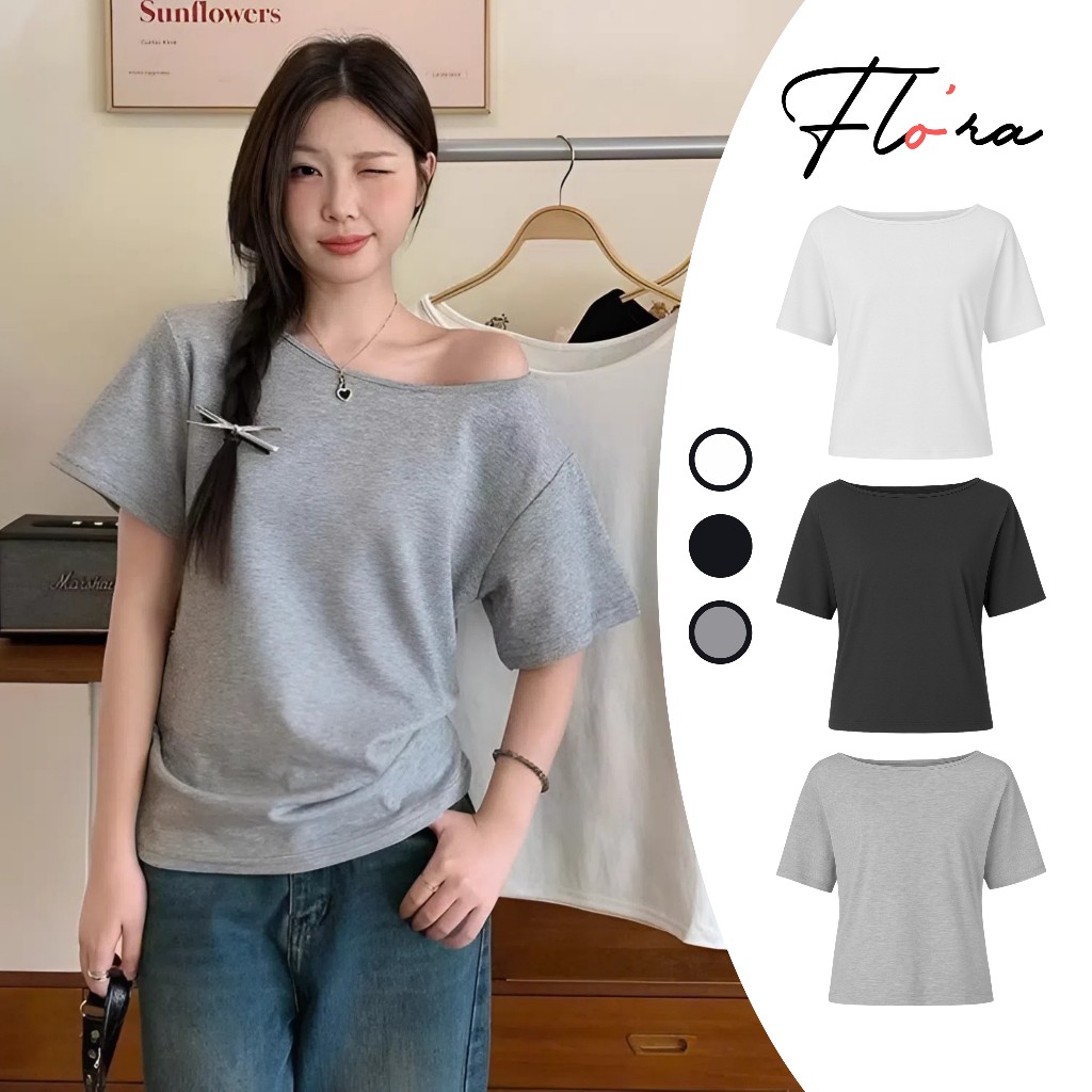 Áo Thun LỆCH VAI FORM RỘNG Dáng Dài Cộc Tay Basic DD90, Áo Thun Nữ Chất ...