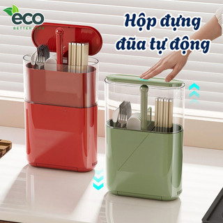 Hộp Đựng Đũa Muỗng Thìa Có Nắp Nhấn Tự Động, Hộp Đựng Dụng Cụ Nhà Bếp Chống Bụi, Chống Nước