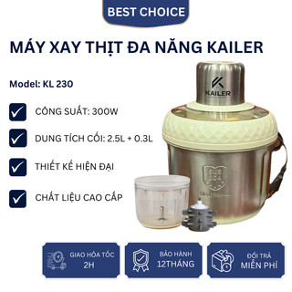 [Tặng kèm dụng cụ đánh ruốc, tỏi] Máy xay thịt đa năng Kailer KL230 2 cối cao cấp, 300W, an toàn
