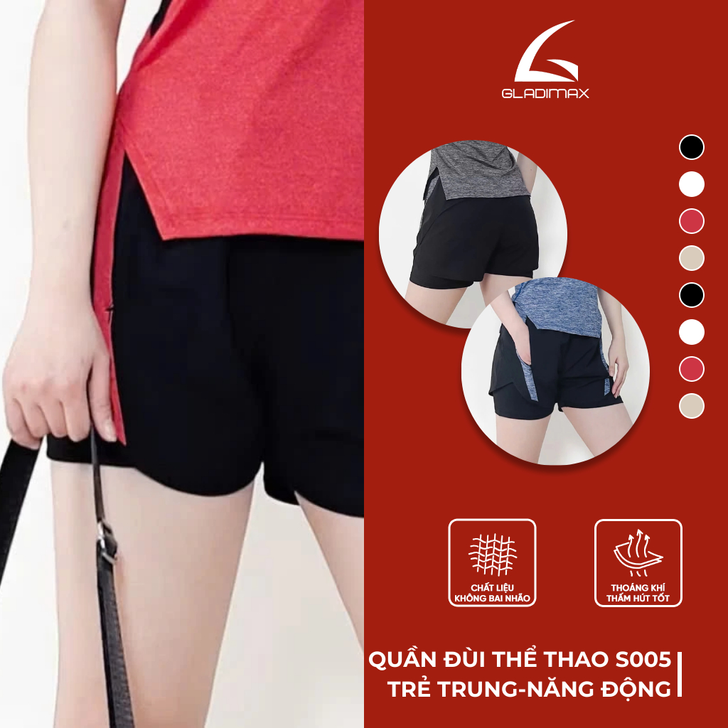 Quần đùi thể thao Gladimax Boxer Active Pro S005  trẻ trung, năng động, mặc đẹp đi tập đi chơi...