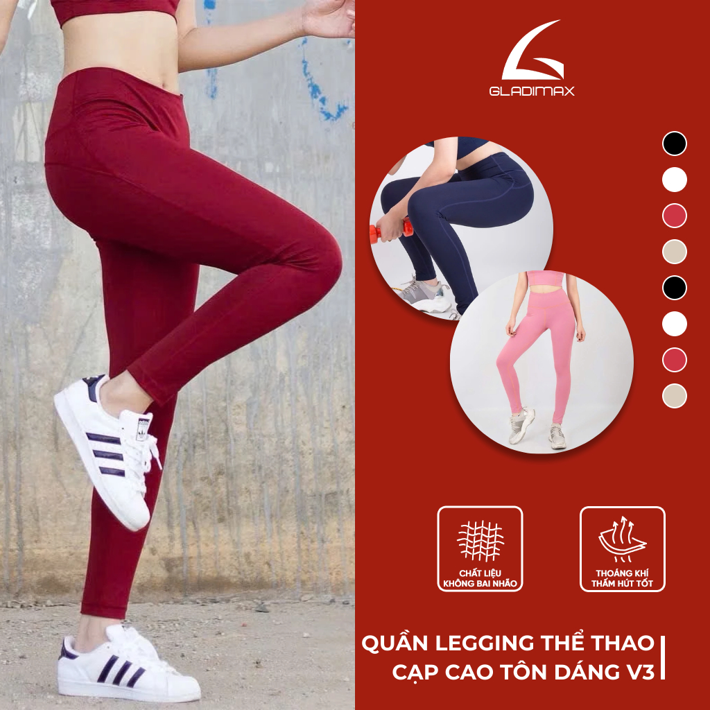 Quần Legging Nữ Genmax V3 Thời Trang Hottrend Gladimax, Quần Thể Thao Legging Nữ Cạp Cao Tôn Dáng Che Khuyết Điểm Tốt