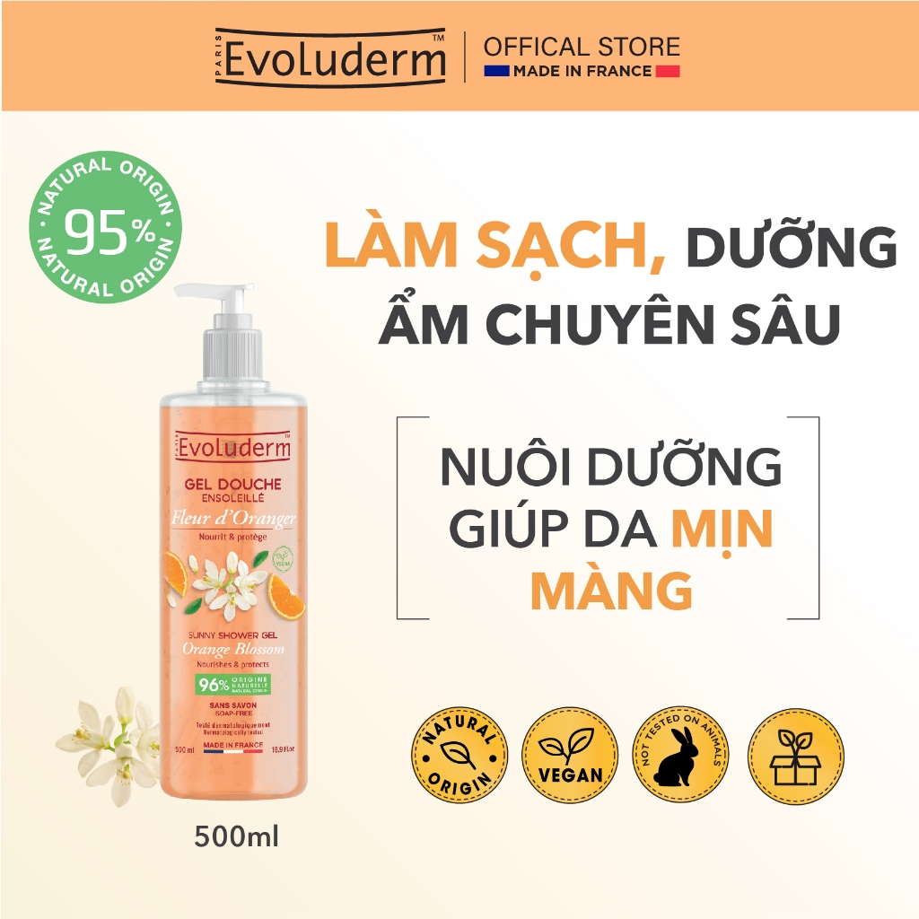 Sữa tắm Dưỡng da Evoluderm dưỡng da mịn màng, mùi hương dịu nhẹ 500ml (QT)