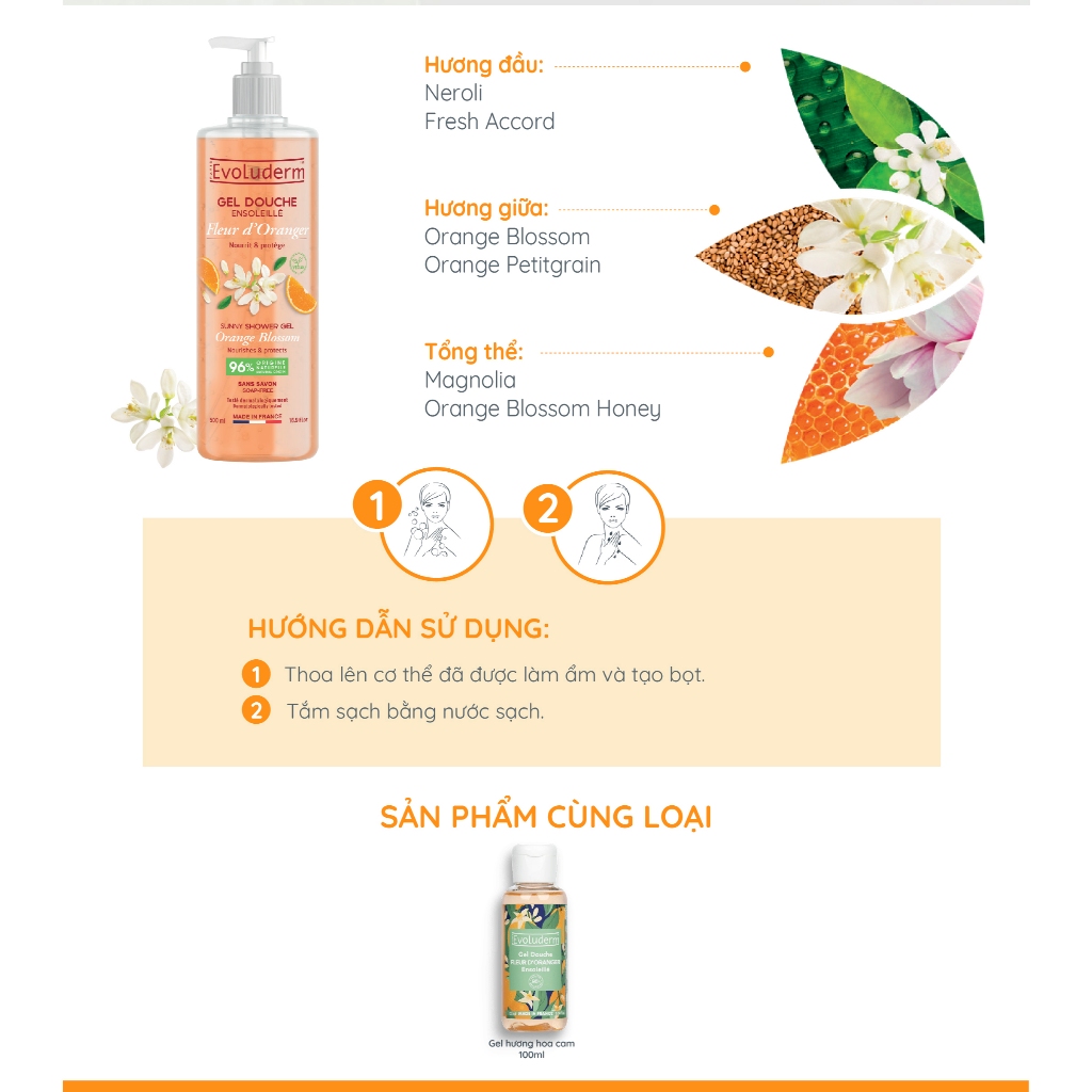 Sữa tắm Dưỡng da Evoluderm dưỡng da mịn màng, mùi hương dịu nhẹ 500ml (QT)