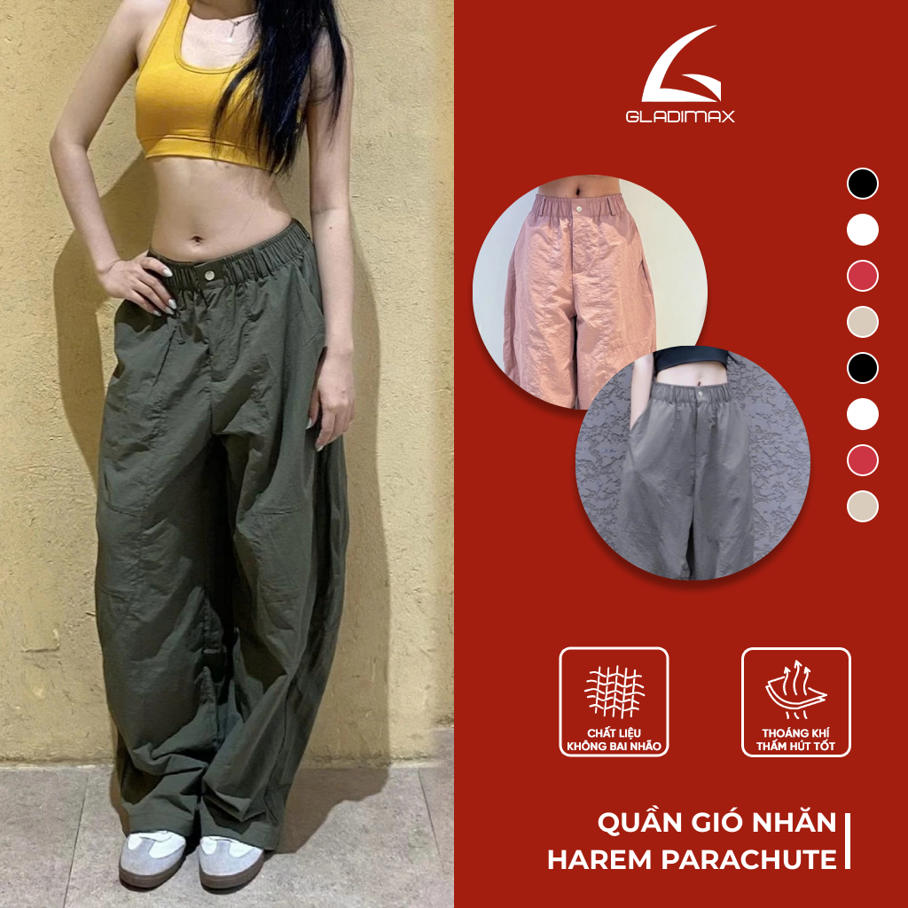 Quần Harem Parachute Pants BigSize Gladimax,Quần Gió Nhăn 4 túi Dáng Thụng Gladimax bản đầy đủ full