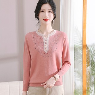 Áo Len Mỏng Dài Tay Dệt Kim Mùa Thu Dáng Rộng Trung Niên AL95