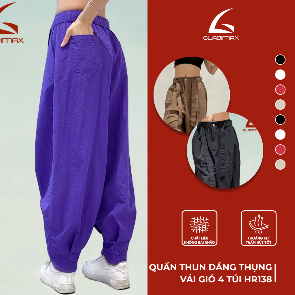 Quần Thụng Ống Rộng HR138 Thời Trang Hottrend Gladimax, Quần Thụng Nữ Vải Gió Thoáng Mát Cá Tính