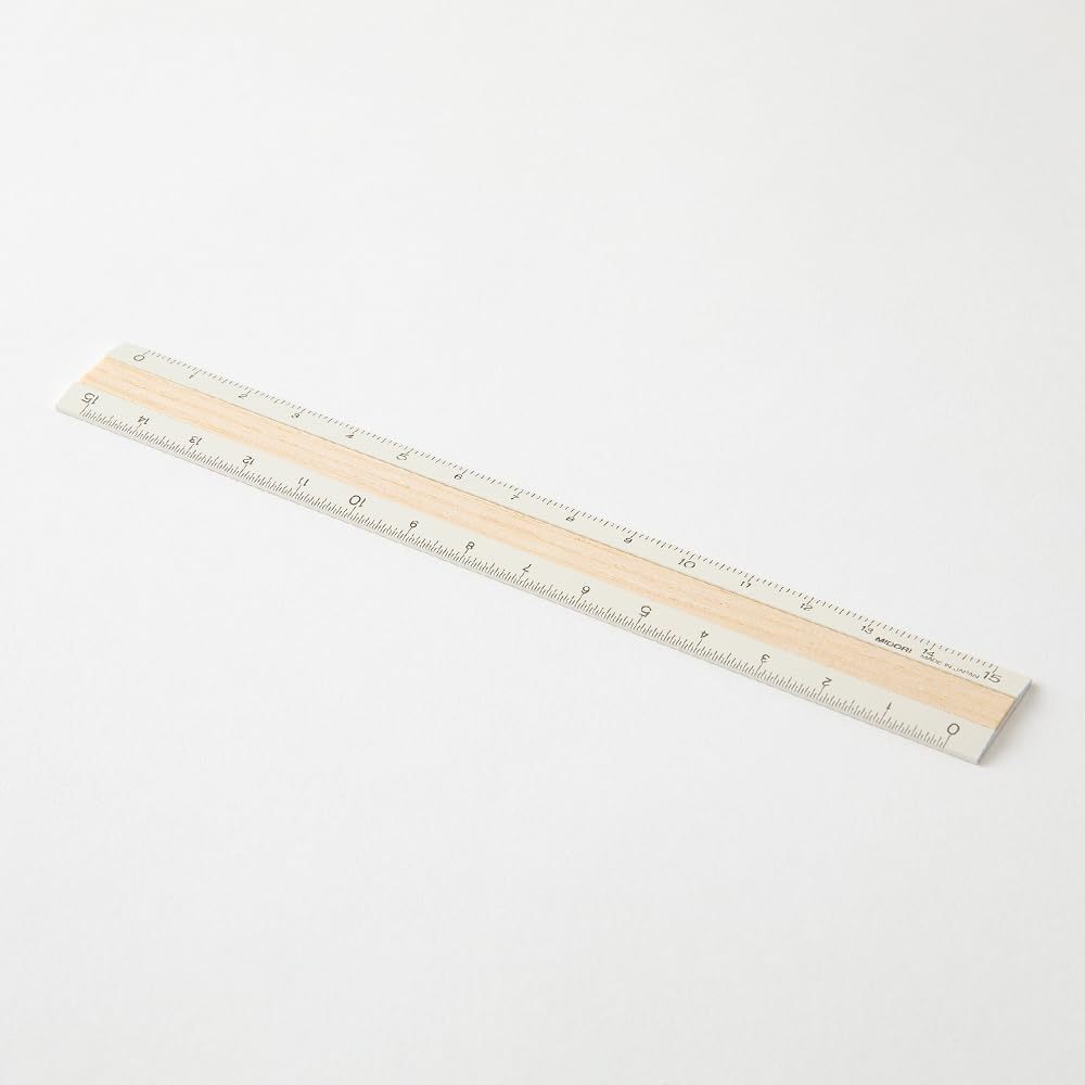 MIDORI Aluminum&Wood Ruler 15cm/Sản xuất Nhật Bản/Khắc laser/Chất lượng cao