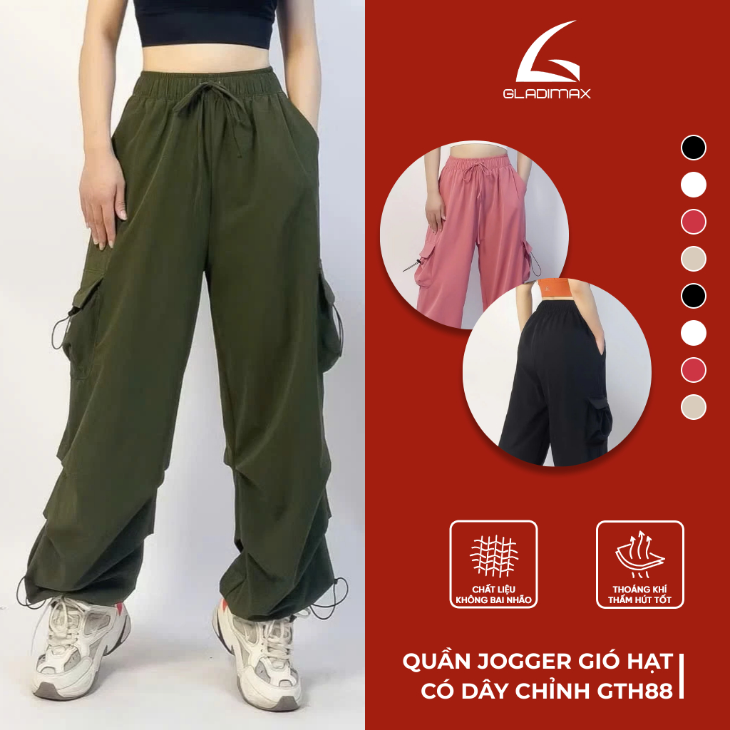 Quần Jogger Nữ GTH88 Thời Trang Hottrend Gladimax, Quần Jogger Vải Gió Mát Lạnh Túi Vuông Cá Tính