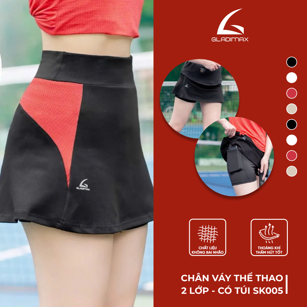 Chân Váy Nữ SK005 Thời Trang Hottrend Gladimax, Chân Váy Thể Thao Tập Gym 2 Lớp Cao Cấp Có Túi Trong Tiện Lợi