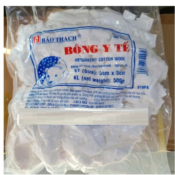 Bông gòn cắt miếng  6x6cm – 3x3cm Gói 500 gam – Bông y tế Bảo Thạch