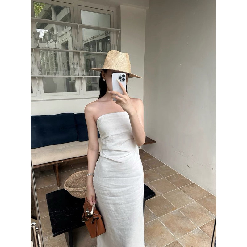 𝗢𝗺- Đầm Linen cụp ngực dáng dài BEELY