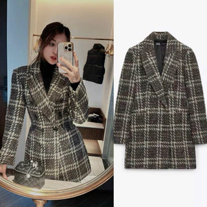 Áo dạ dáng dài nữ caro nâu xám form suông 2 lớp lót giữ ấm thu đông sang trọng thời trang Hàng Chuẩn Xịn