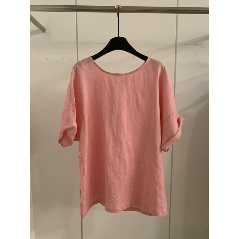 𝗡𝗶𝗿𝗮 - Áo Linen cổ tròn phối nút sau BEELY