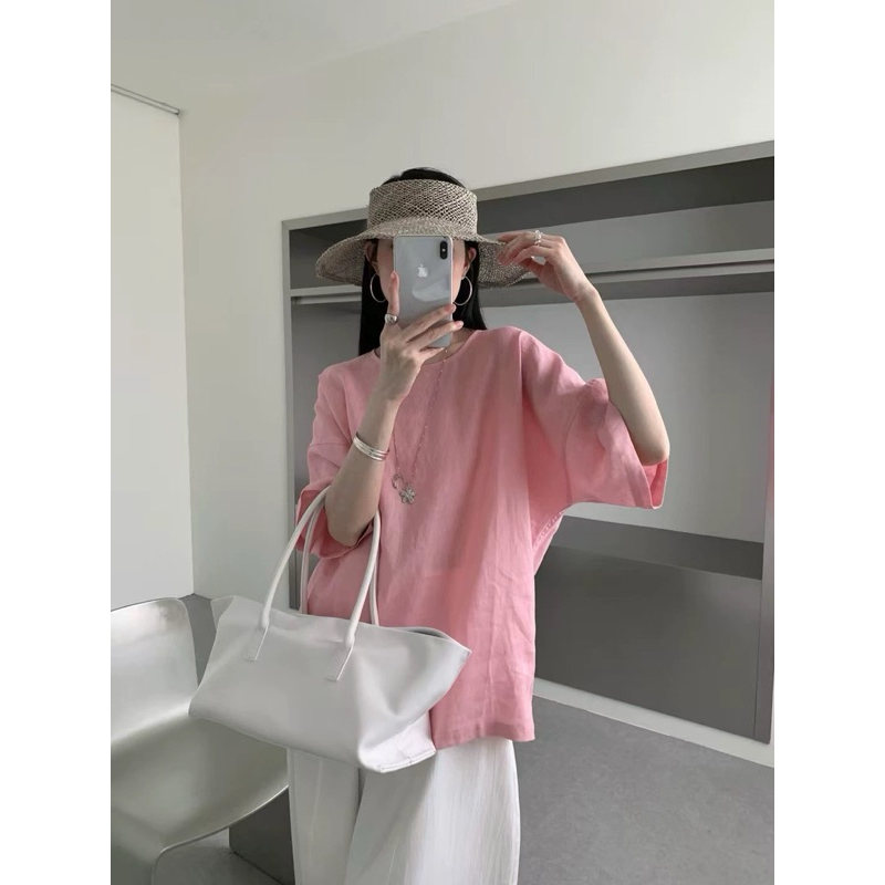 𝗡𝗶𝗿𝗮 - Áo Linen cổ tròn phối nút sau BEELY
