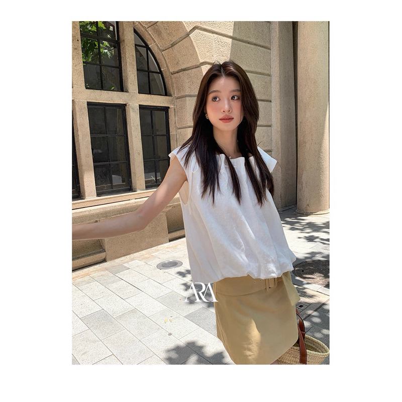𝗟𝗮𝗺𝗶𝗲-  Áo Linen lệch vai dáng bí phồng BEELY