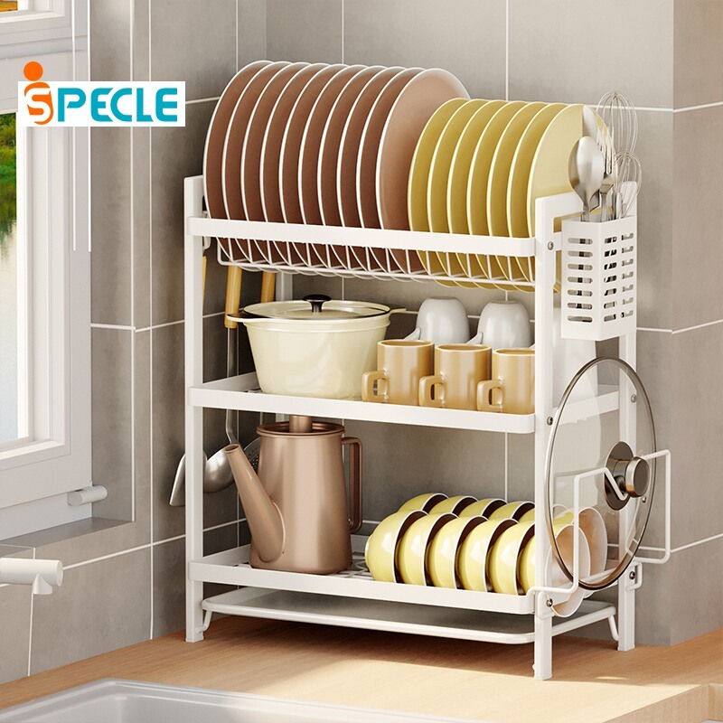 iSPECLE Kệ Để Bát Đĩa 2/3 Tầng Đa Năng Khay Hứng Nước Rời, Kèm Giá Đũa & Bộ Phụ Kiện