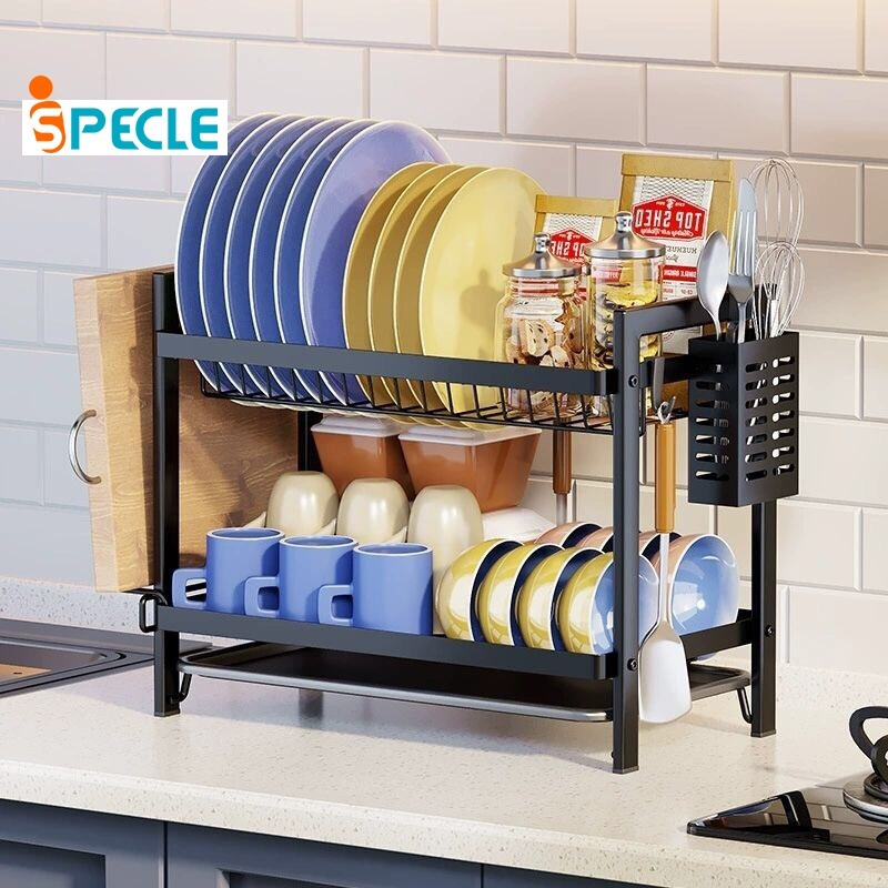 iSPECLE Kệ Để Bát Đĩa 2/3 Tầng Đa Năng Khay Hứng Nước Rời, Kèm Giá Đũa & Bộ Phụ Kiện