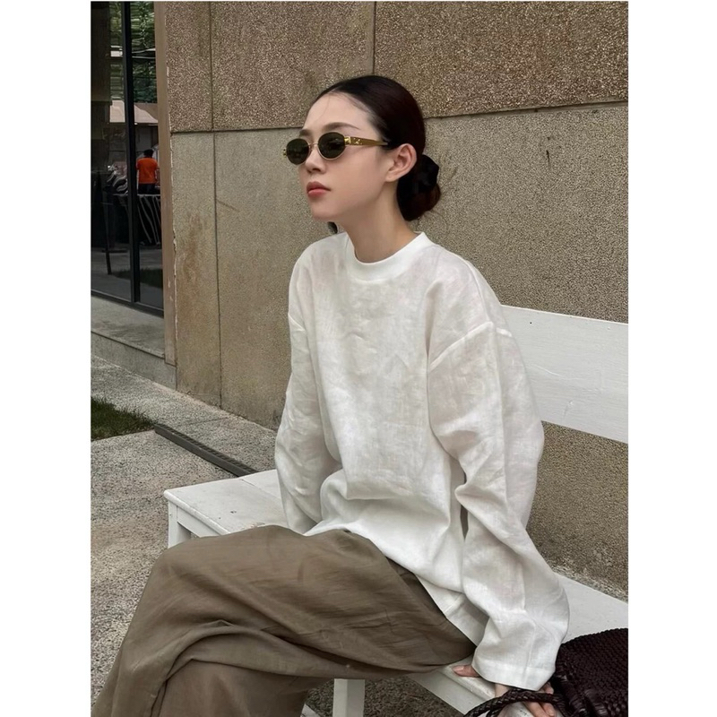 𝗚𝗶𝗴𝗶  A15 - Áo Linen tay dài cổ tròn BEELY