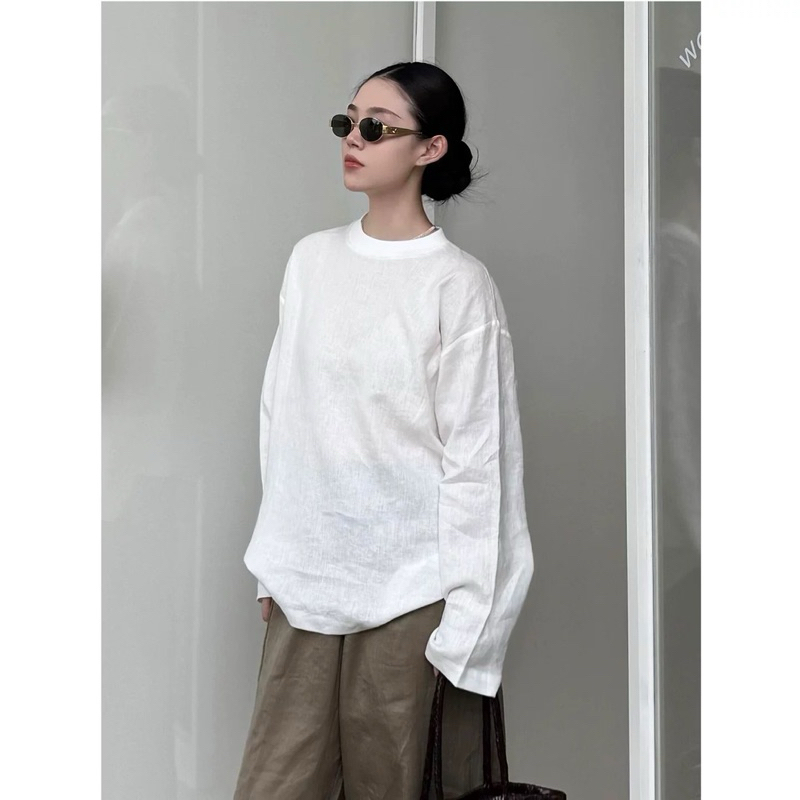 𝗚𝗶𝗴𝗶  A15 - Áo Linen tay dài cổ tròn BEELY