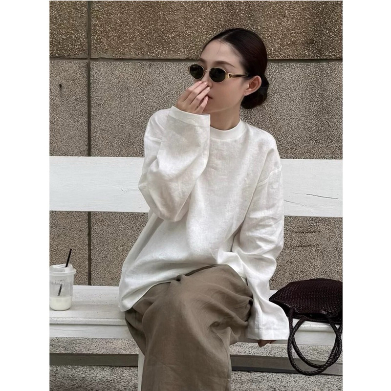𝗚𝗶𝗴𝗶  A15 - Áo Linen tay dài cổ tròn BEELY