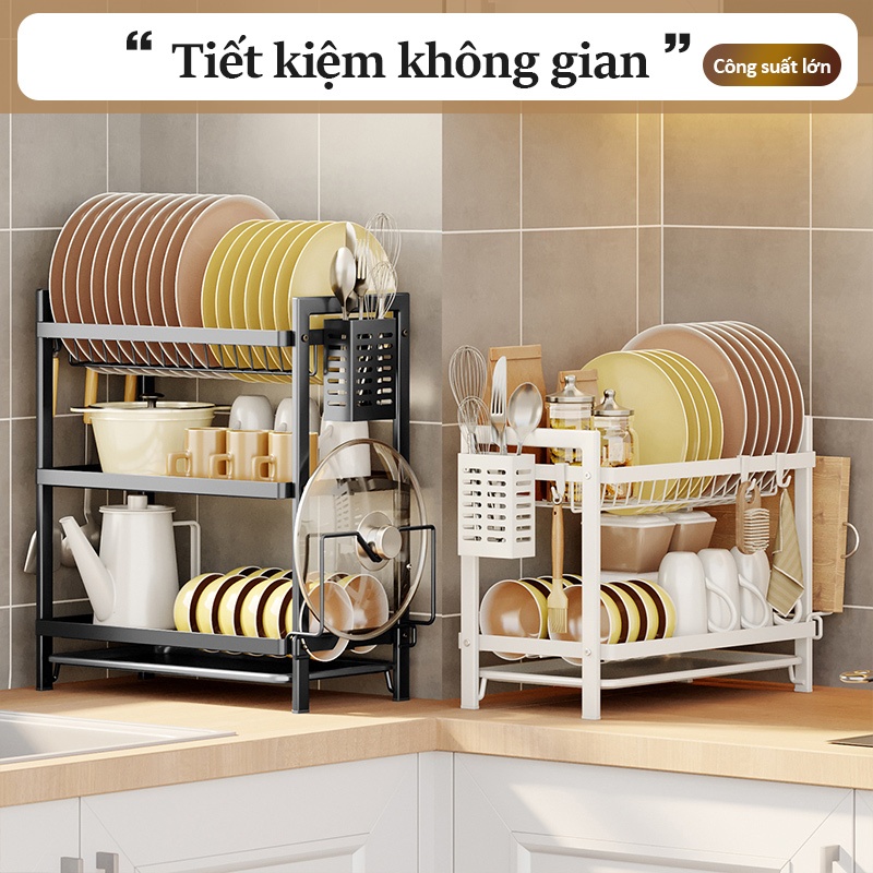 iSPECLE Kệ Để Bát Đĩa 2/3 Tầng Đa Năng Khay Hứng Nước Rời, Kèm Giá Đũa & Bộ Phụ Kiện