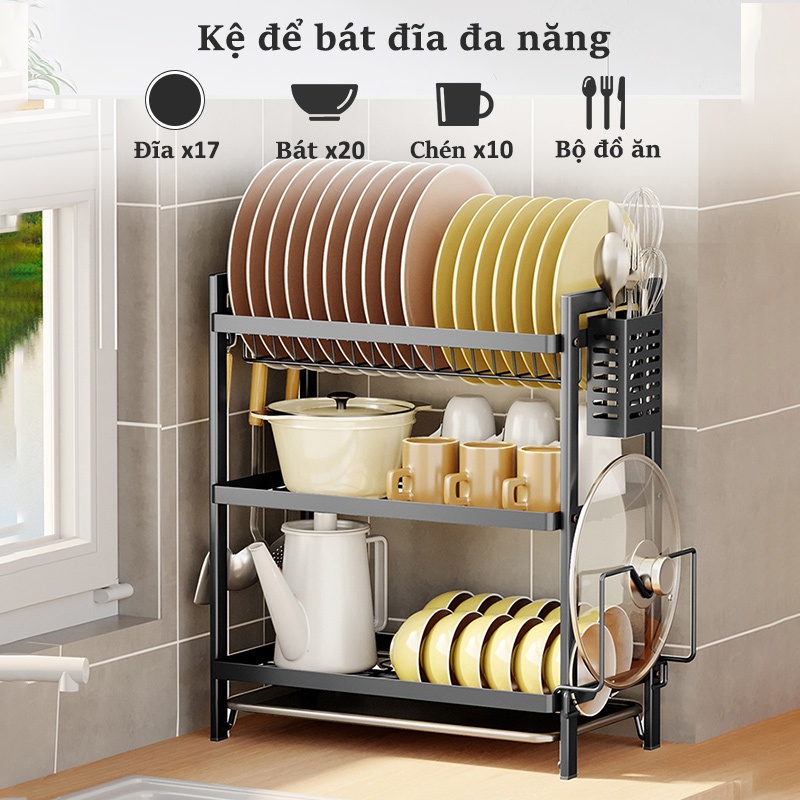 iSPECLE Kệ Để Bát Đĩa 2/3 Tầng Đa Năng Khay Hứng Nước Rời, Kèm Giá Đũa & Bộ Phụ Kiện