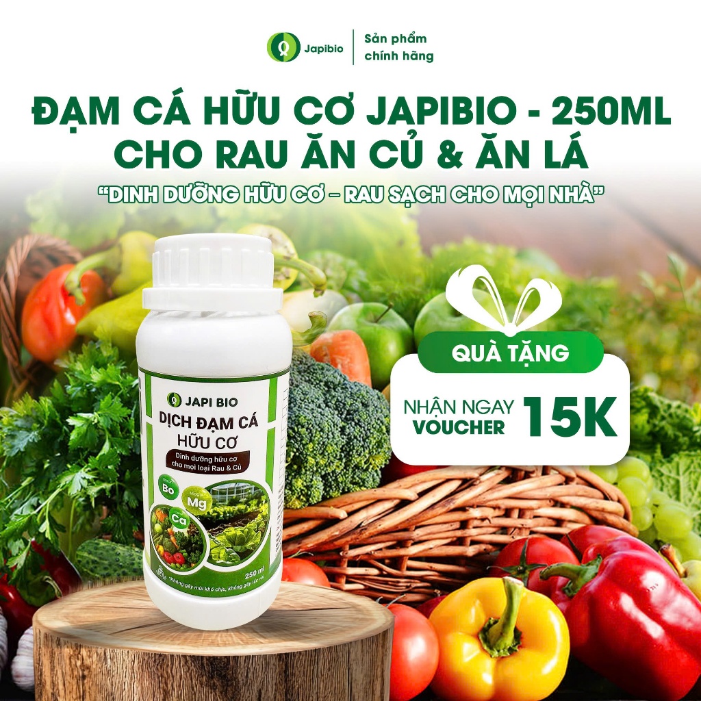 Đạm Cá JapiBio 250ml – Phân Bón Hữu Cơ Cao Cấp Cho Rau Củ, Không Mùi, Kích Rễ Nuôi Củ To Đẹp