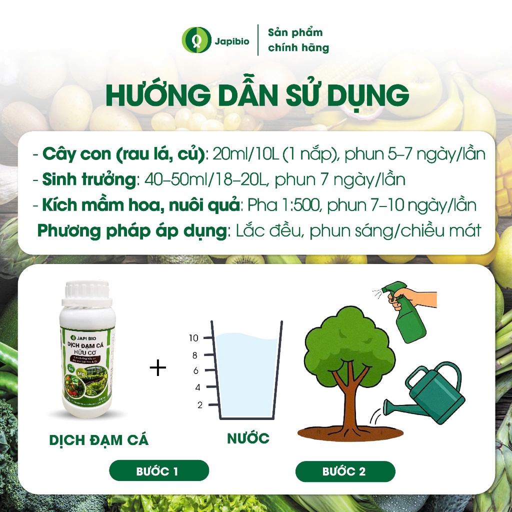 Đạm Cá JapiBio 250ml – Phân Bón Hữu Cơ Cao Cấp Cho Rau Củ, Không Mùi, Kích Rễ Nuôi Củ To Đẹp