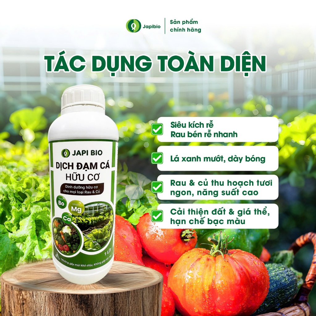 Đạm Cá Hữu Cơ JapiBio 1L – Phân Bón Nguyên Chất, Kích Rễ Khỏe, Lá Xanh, Củ To Đều
