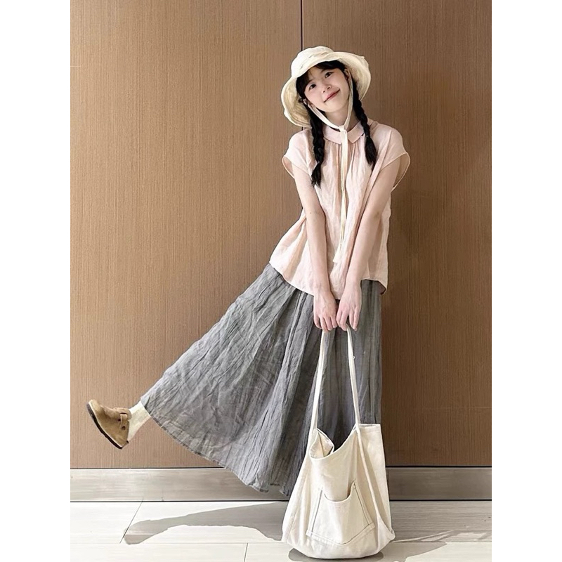 𝗕𝗶𝗯𝗶 𝗟𝗶𝗻𝗲𝗻 - | BEELY | Áo Linen cổ sen