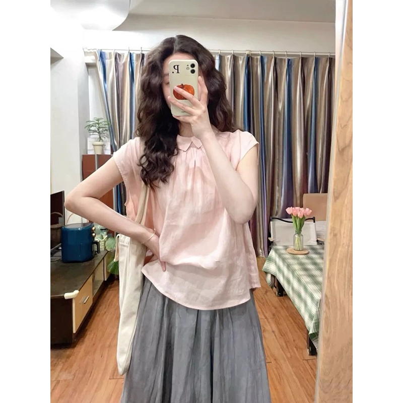 𝗕𝗶𝗯𝗶 𝗟𝗶𝗻𝗲𝗻 - | BEELY | Áo Linen cổ sen