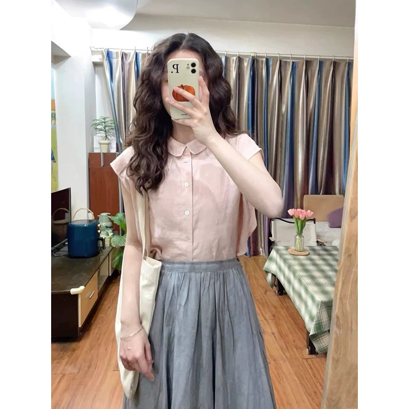 𝗕𝗶𝗯𝗶 𝗟𝗶𝗻𝗲𝗻 - | BEELY | Áo Linen cổ sen