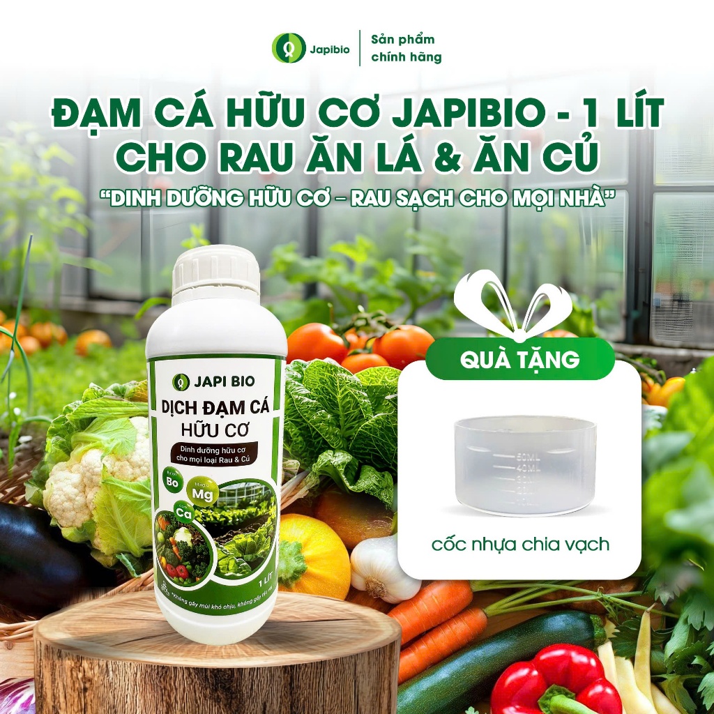Đạm Cá Hữu Cơ JapiBio 1L – Phân Bón Nguyên Chất, Kích Rễ Khỏe, Lá Xanh, Củ To Đều