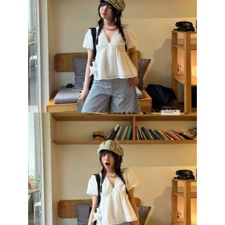 Áo babydoll nữ cổ V phối ren thiết kế 𝐎𝐫𝐚𝐥𝐢𝐞 𝐓𝐨𝐩 nhiennhienvintage NAS00026