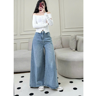 Quần Jeans Nữ Ống Rộng 37cm Cạp Cao Tôn Dáng Unisex Form Suông Xanh 247store Jean Suông Quanjean966