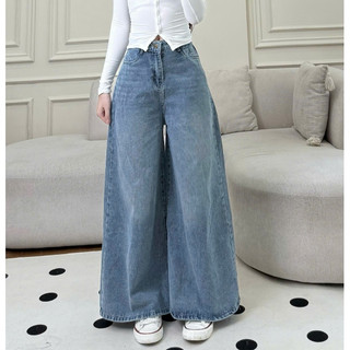 Quần Jeans Nữ Ống Rộng 37cm Cạp Cao Tôn Dáng Unisex Form Suông Xanh 247store Jean Suông Quanjean966