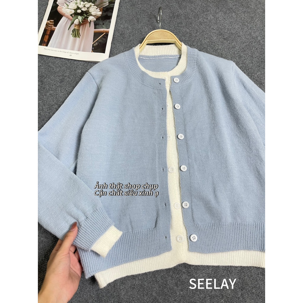 【Ảnh thật-】Áo Len Cadigan Nữ Giả 2 Lớp Cổ Tròn New Hàn Quốc loại 1, Áo Len Nữ Dài Tay 2 Lớp xinh | BigBuy360 - bigbuy360.vn