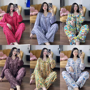 Bộ big sz pijama cổ SEN DÀI tay bo phồng tiểu thư quần suông có túi Nữ, phom áo babydoll cổ sen gọn, 2 túi áo