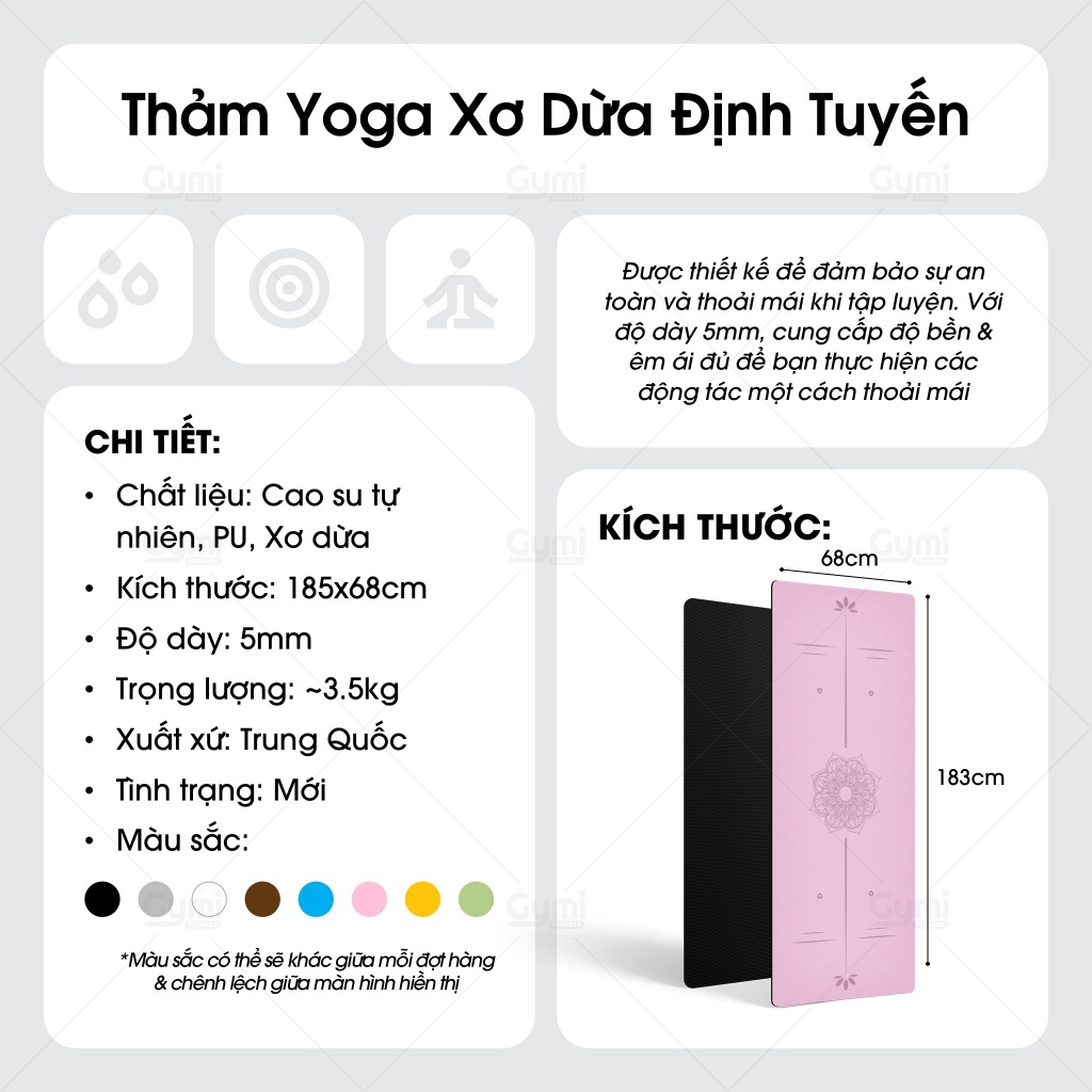 Thảm Tập Yoga Định Tuyến Xơ Dừa Pu Hoa Văn Mandala 5mm - ThamPU-XoDua