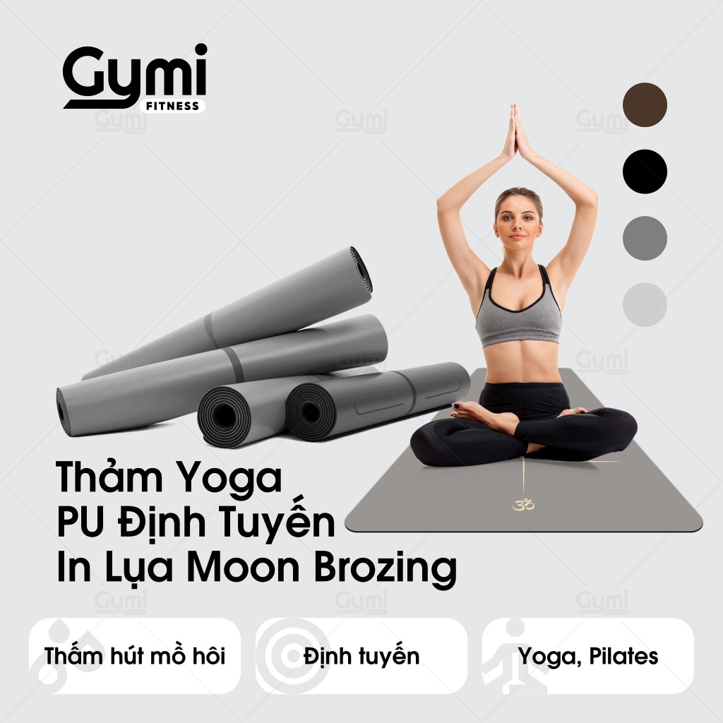 Thảm Tập Yoga Gym Định Tuyến YOGA Pu Cao Su IN LỤA Moon Brozing Kẻ Vàng Cao Cấp - ThamPU-KeVang